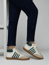 Beige Green Synthetic Leather High Ankle Stylish Sneakers (TC-WOMENSAMH1-BEIGRN)