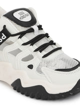 White Black PU Lace-Up Chunky Sneakers (TC-XB03-WHTBLK)