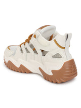 White Brown PU Lace-Up Chunky Sneakers (TC-XB03-WHTBRO)