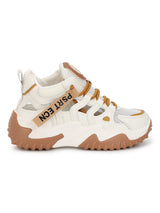 White Brown PU Lace-Up Chunky Sneakers (TC-XB03-WHTBRO)