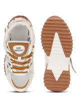 White Brown PU Lace-Up Chunky Sneakers (TC-XB03-WHTBRO)