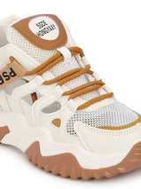 White Brown PU Lace-Up Chunky Sneakers (TC-XB03-WHTBRO)
