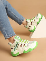 White Green PU Lace-Up Chunky Sneakers (TC-XB03-WHTGRN)