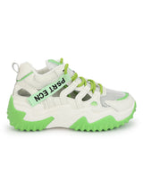 White Green PU Lace-Up Chunky Sneakers (TC-XB03-WHTGRN)