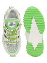 White Green PU Lace-Up Chunky Sneakers (TC-XB03-WHTGRN)