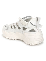 White Grey PU Lace-Up Chunky Sneakers (TC-XB03-WHTGRY)