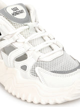 White Grey PU Lace-Up Chunky Sneakers (TC-XB03-WHTGRY)