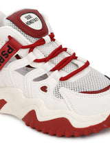 White Red PU Lace-Up Chunky Sneakers (TC-XB03-WHTRED)