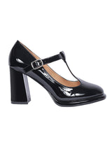 Black Patent Leather Buckle Block Heel Sandals (TC-Y526-2-BLK)