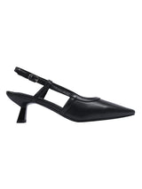 Black Synthetic Leather Buckle Kitten Heel Sandals (TC-Y6615-1-BLK)