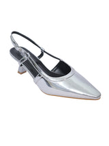 Silver Patent Leather Buckle Kitten Heel Sandals (TC-Y6615-1-SIL)