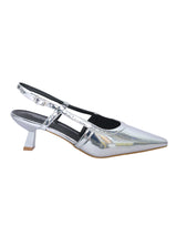 Silver Patent Leather Buckle Kitten Heel Sandals (TC-Y6615-1-SIL)