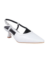 White Synthetic Leather Buckle Kitten Heel Sandals (TC-Y6615-1-WHT)