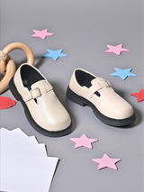 Beige Synthetic Leather Velcro Loafers For Kids-Unisex (TC-ZY6510-BEIG)