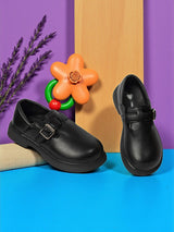 Black Synthetic Leather Velcro Loafers For Kids-Unisex (TC-ZY6510-BLK)