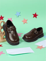 Brown Synthetic Leather Velcro Loafers For Kids-Unisex (TC-ZY6510-BRO)
