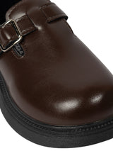 Brown Synthetic Leather Velcro Loafers For Kids-Unisex (TC-ZY6510-BRO)