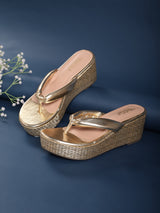 Gold PU Slip-On Wedges (TC-G08407-GLD)