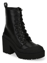 Black PU Lace Up Block Heel Ankle Boots