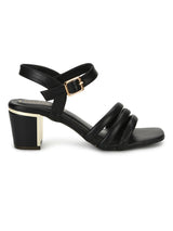 Black PU Block Heel Sandals
