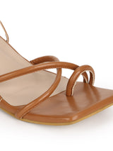 Tan PU Lace Up Block Heel Sandals (TC-SLC-B-62-TAN)