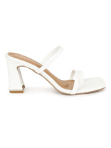 White PU Strappy Curved Block Heel Mules (TC-SLC-A6-WHT)
