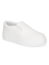 White PU Snake Pattern Slip On Shoes