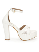 White PU Crossover High Block Heels (TC-SLC-B50-WHT)