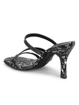 Black PU Snake Pattern Strappy Stilettos