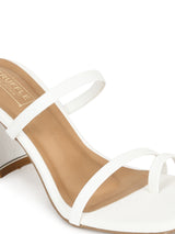White PU Strappy Curved Block Heel Mules (TC-SLC-A6-WHT)