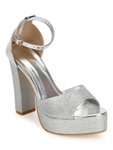 Silver Patent Glitter High Block Heel Sandals (TC-SLC-S8-SIL)