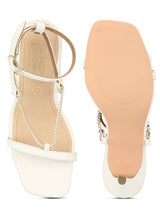 White PU Gold Chained Strappy Stilettos
