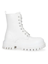 White PU Lace Up Combat Ankle Boots