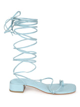 Pastel Blue PU Low Block Heel Lace Up Sandals (TP28054-SBLU)