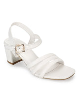 White PU Block Heel Sandals
