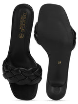 Black PU Braided Kitten Heels