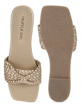 Gold PU Braided Strap Slip On Flats (TC-ST-1210-GLD)