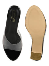 Black PU Perspex Clear Slim Block Mules (TC-SLC-A1-BLK)