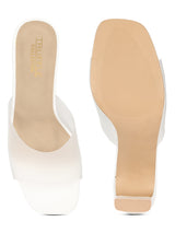 White PU Perspex Slim Block Heel Clear Mules (TC-SLC-B-74-WHT)