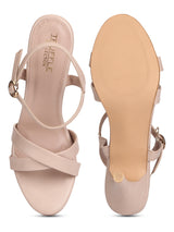 Nude PU Round Toe Stilettos With Ankle Strap