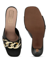 Black PU Gold Chained Stiletto Mules