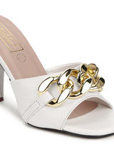 White PU Gold Chained Stiletto Mules