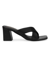 Black PU Crossover Strap Block Mules (TC-SLC-V112-BLK)