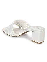 White PU Block Heel Mules