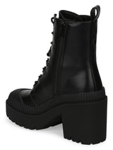 Black PU Lace Up Block Heel Ankle Boots