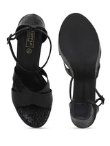 Black PU Croc Crossover Strap Platform Sandals (TC-SLC-V105-BLK)