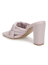 Pink PU Braided Block Heel Mules