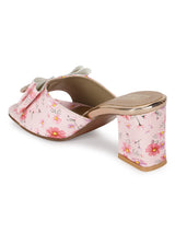 Pink PU Floral Diamante Bow Block Heel Mules (TC-SLC-R550-PNK)
