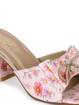 Pink PU Floral Diamante Bow Block Heel Mules (TC-SLC-R550-PNK)