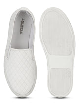White PU Quilted Slip On Shoes